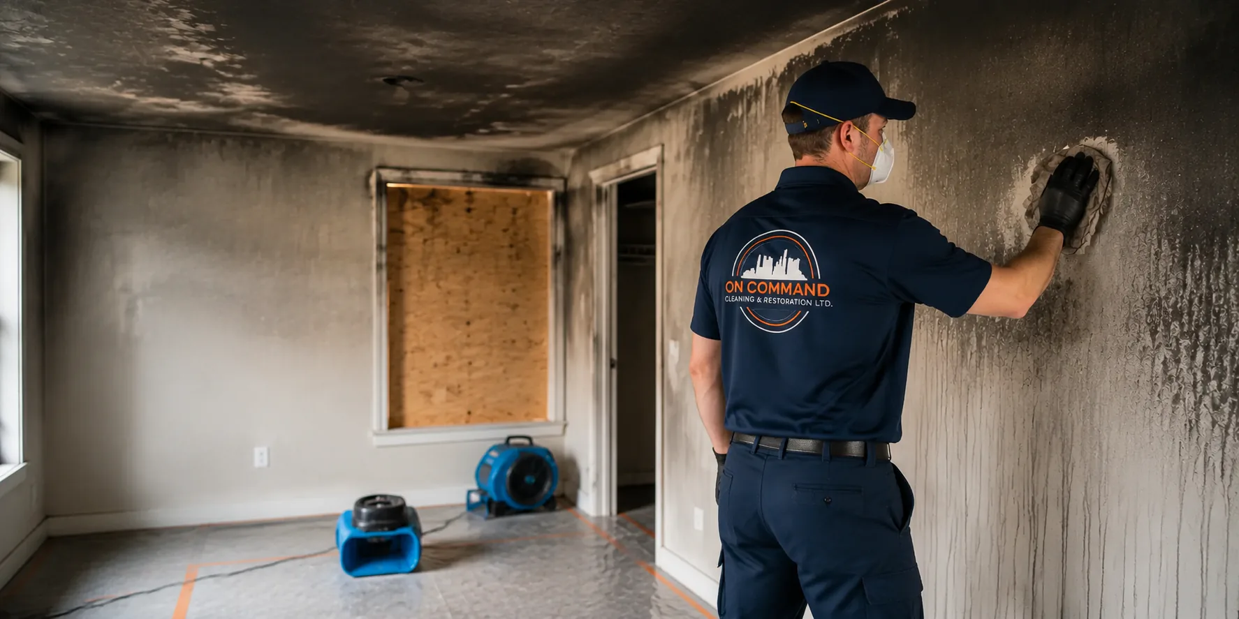 On Command crew providing emergency fire damage restoration across Metro Vancouver
